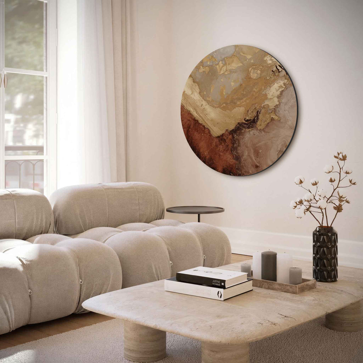 Abstracte aardetinten – moderne abstracte muurcirkel voor aan de muur
