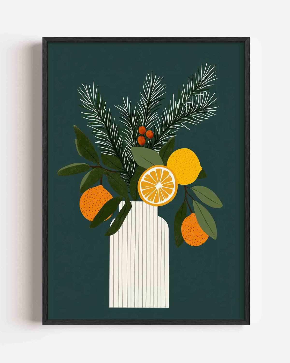 Citrus en dennentakken – kerst portret poster als wanddecoratie