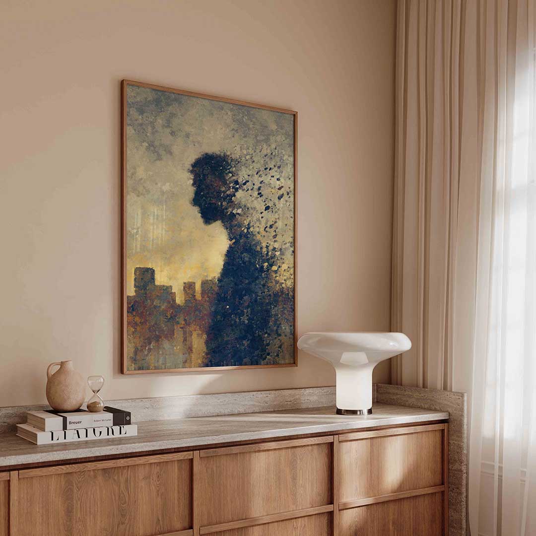 Silhouet met stad – abstracte poster in staand formaat