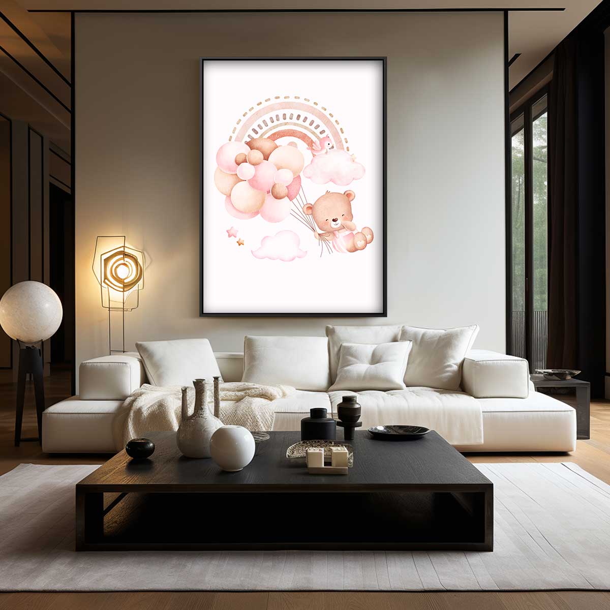 Dromerig Beertje in de Wolken – canvas wanddecoratie in portret formaat