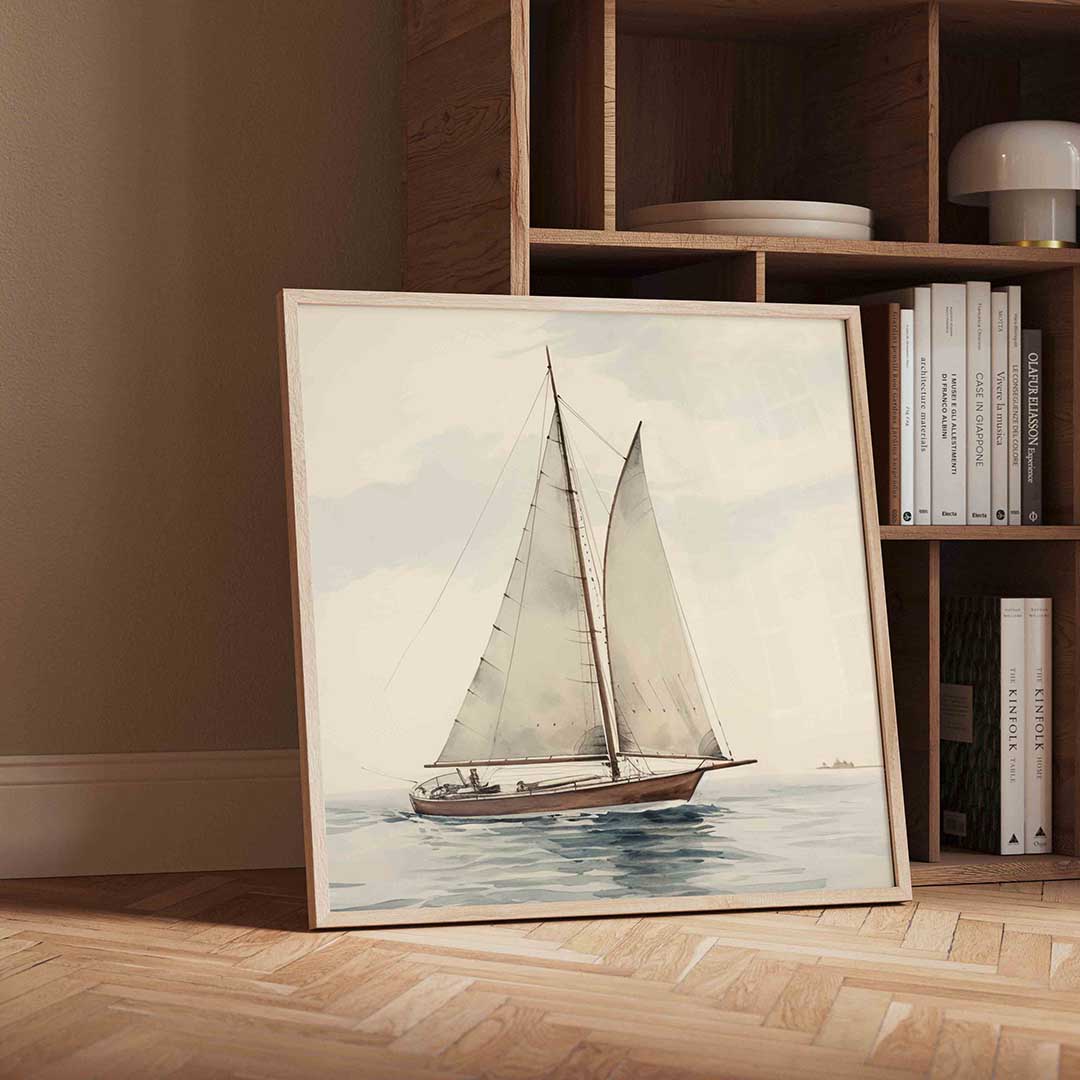 Zeilboot op zee – vintage wandkunst als vierkante poster