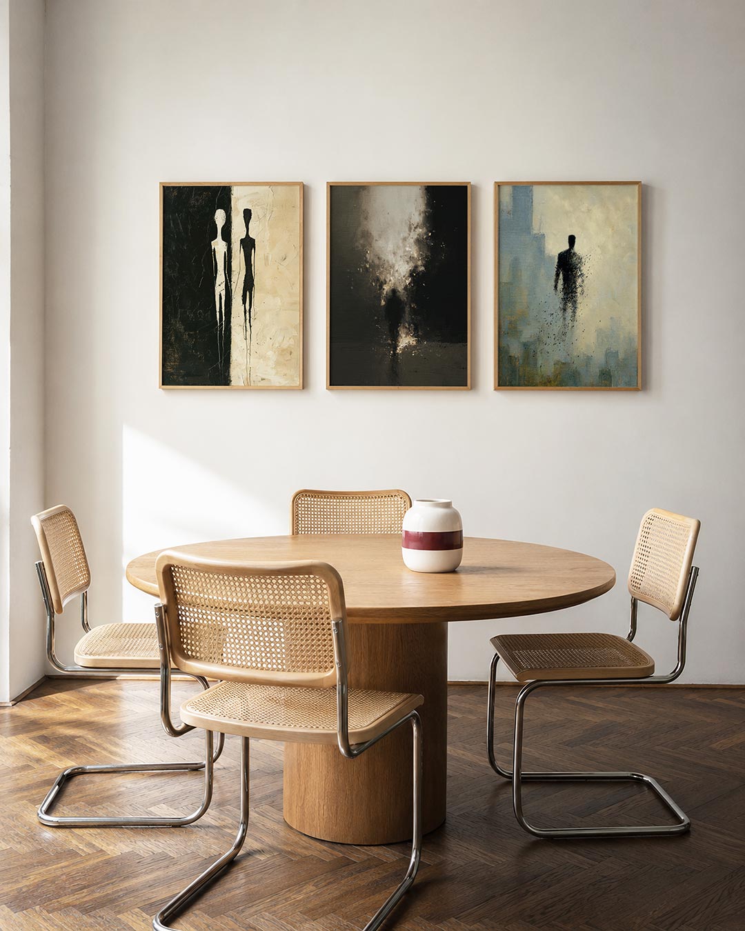 Tegenovergestelde silhouetten driedelige posterset in interieur