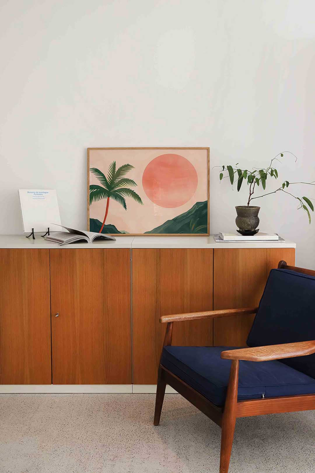 Palmboom en zon – moderne landscape wanddecoratie van WallArtistic