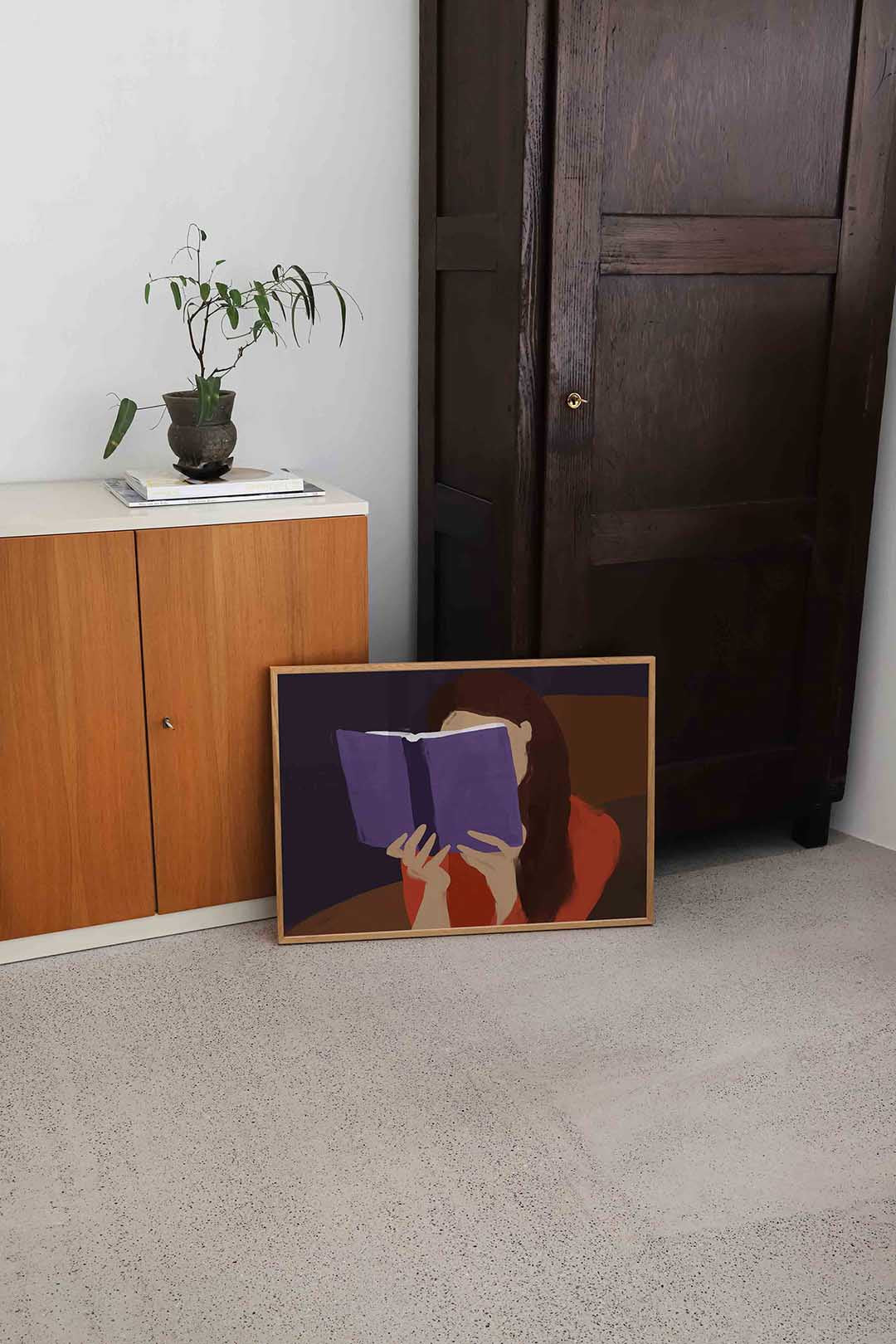 Lezende vrouw – hedendaagse illustratie als liggende poster