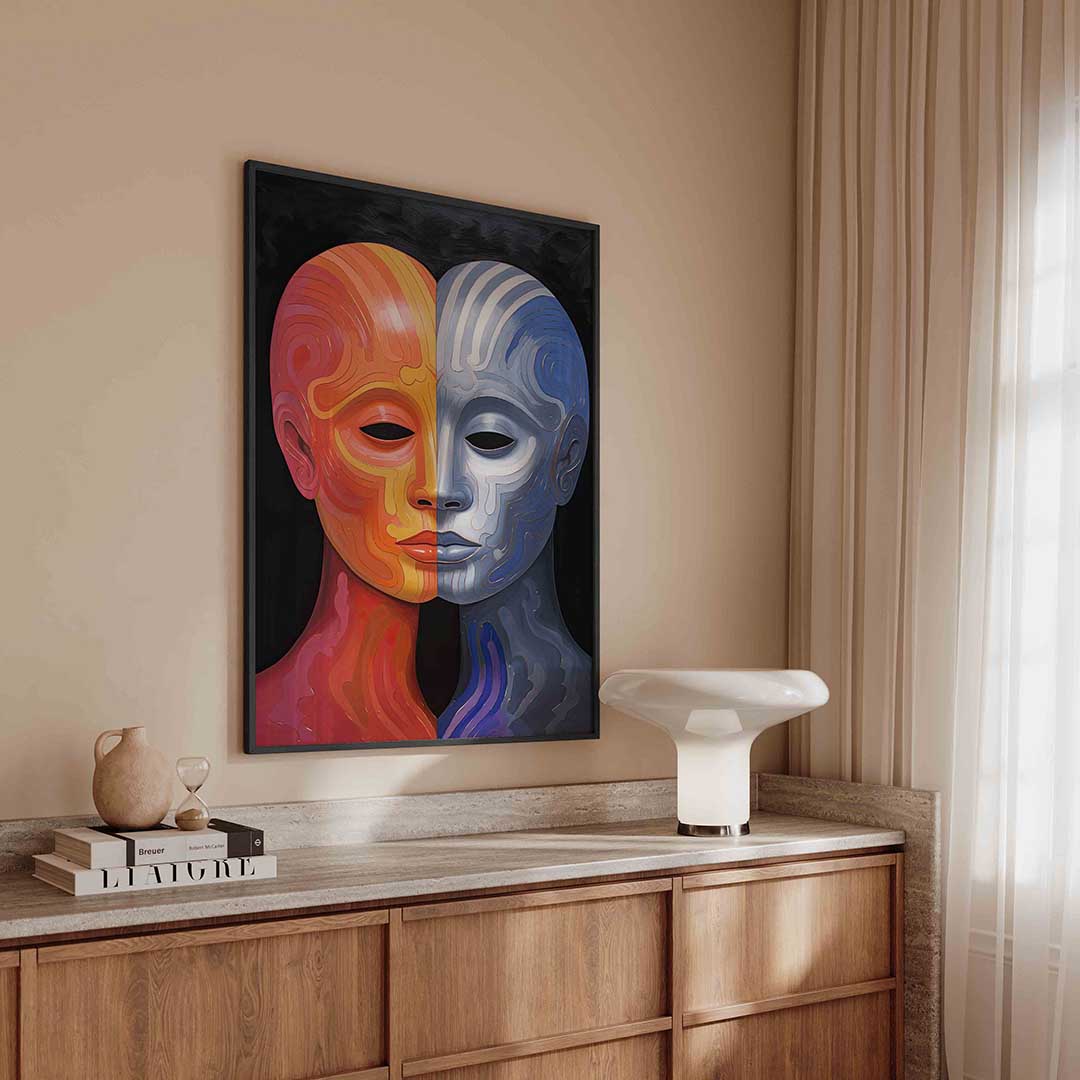 Tweekleurig gezicht – surreal poster in staand formaat