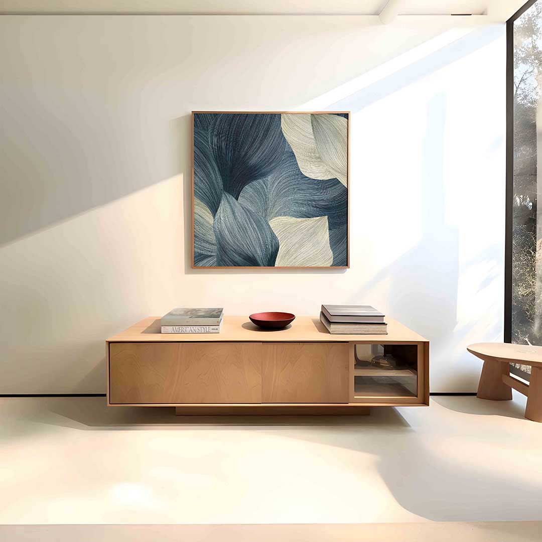 Bladvormen en lijnen – vierkante abstracte wanddecoratie van WallArtistic