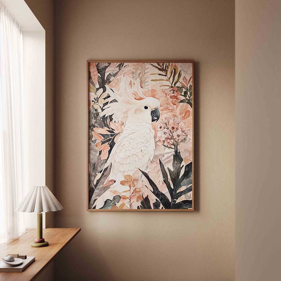 Witte kaketoe – staande dieren wanddecoratie van WallArtistic