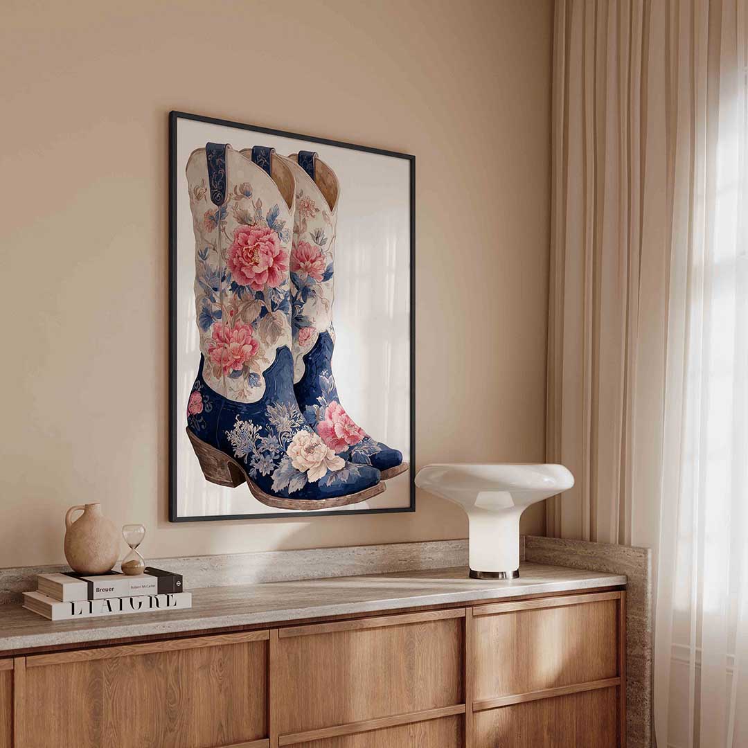 Bloemenlaarzen – kleurrijke Pop Art poster in staand formaat