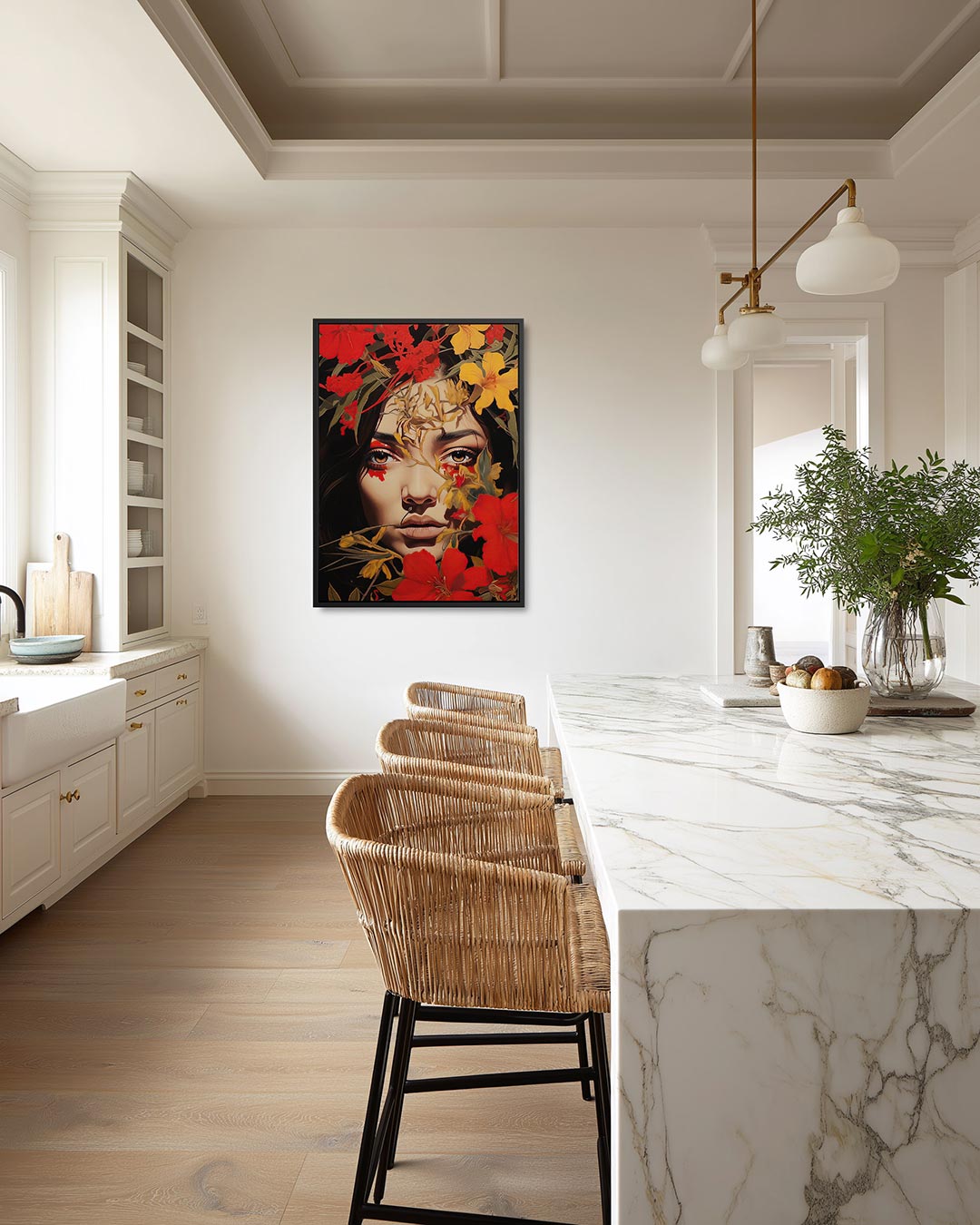 Portret met bloemen – staand wanddecoratie kunstwerk