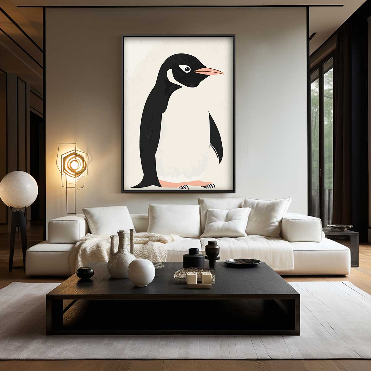 Eigentijdse Pinguïn Illustratie – canvas wanddecoratie in portret formaat