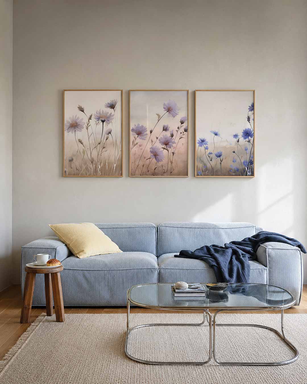 Bloemige zachtte – deze posterset in drie delen toont delicate bloemen in zachte pastelkleuren – weergave 2