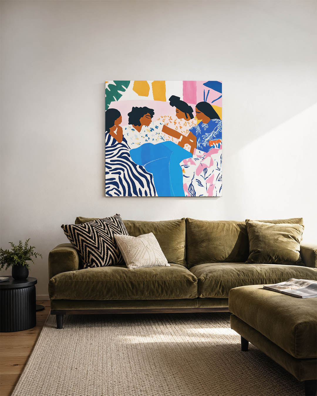 Vrolijke kleurencompositie kunstwerk – sfeerbeeld – dit kunstwerk toont een levendige scène met vloeiende lijnen en
