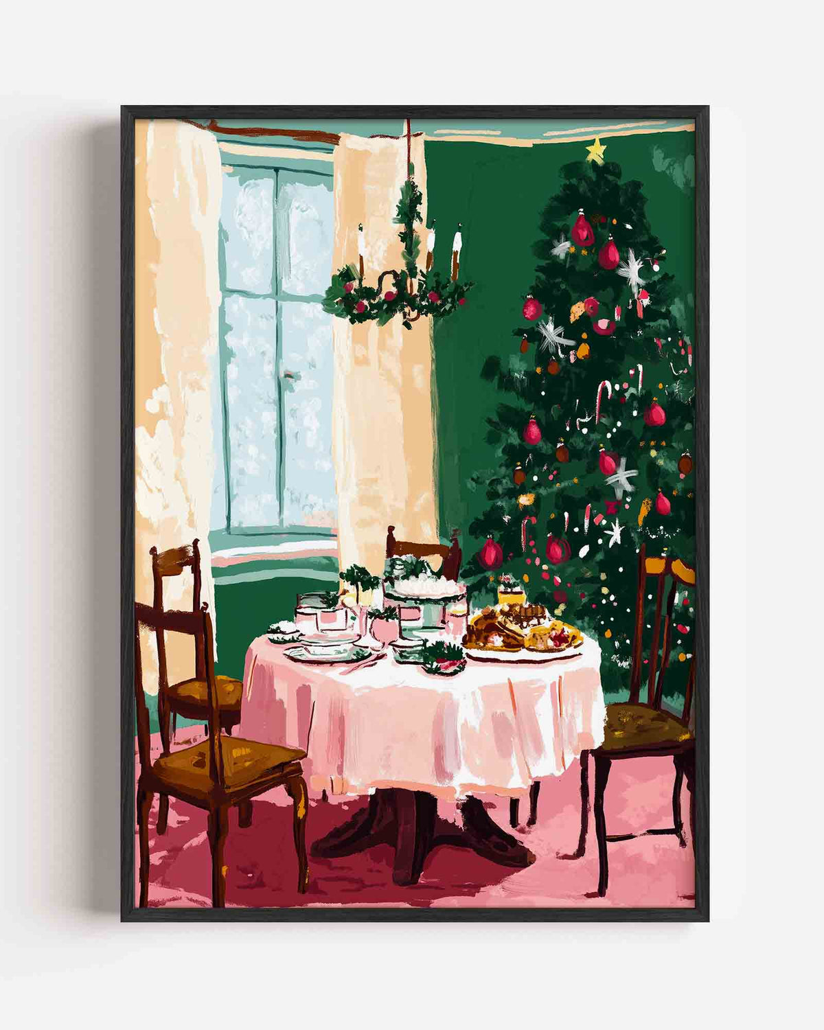 Kersttafel en boom – kerst portret poster als wanddecoratie