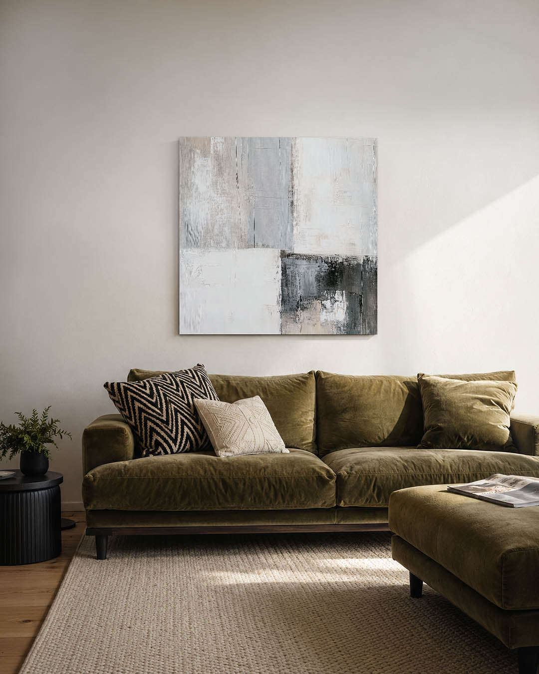 Geometrische compositie kunstwerk – derde productweergave – dit werk toont een harmonieuze mix van rechthoekige vormen in