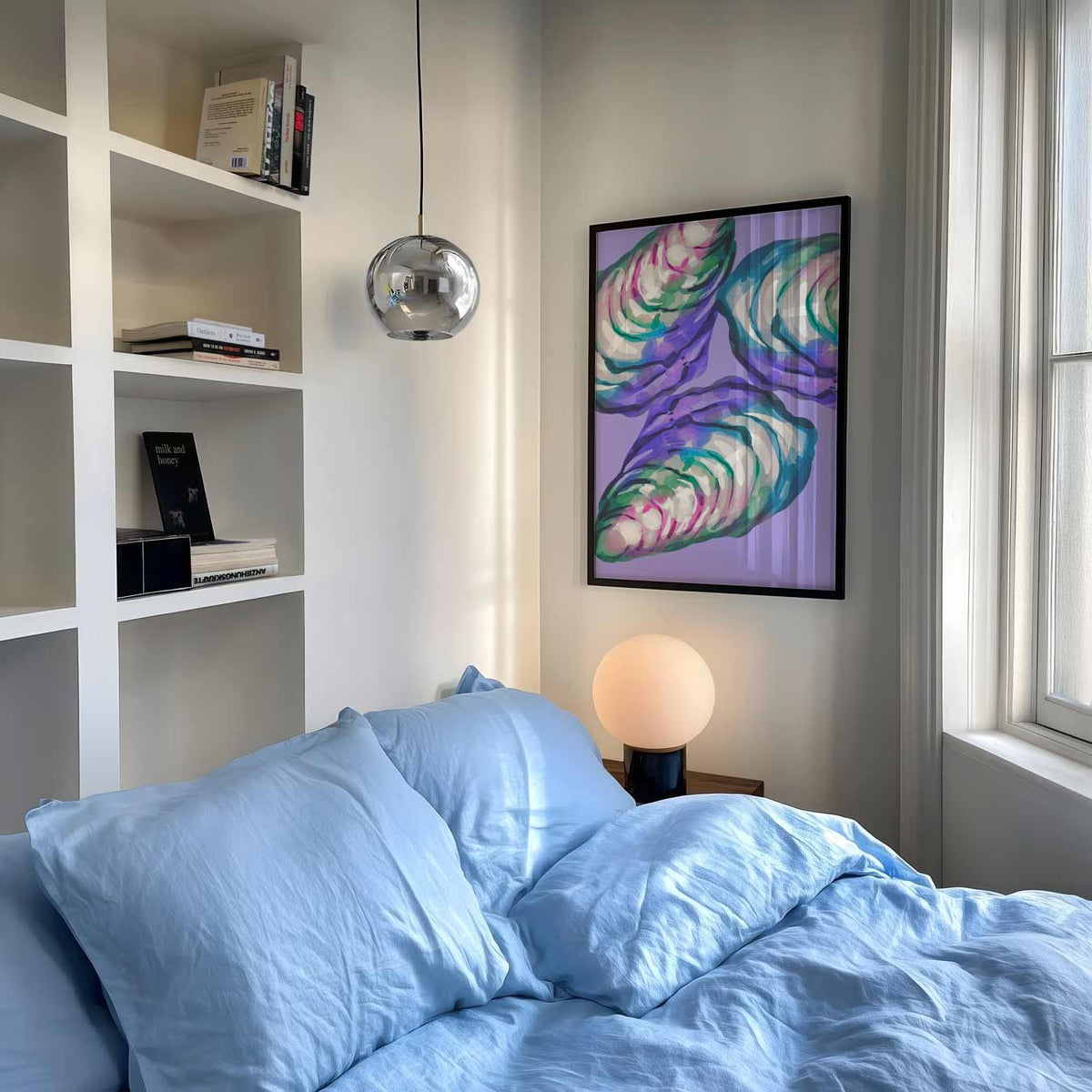 Abstracte Oesterschelpen – dierenposter als moderne staande wanddecoratie