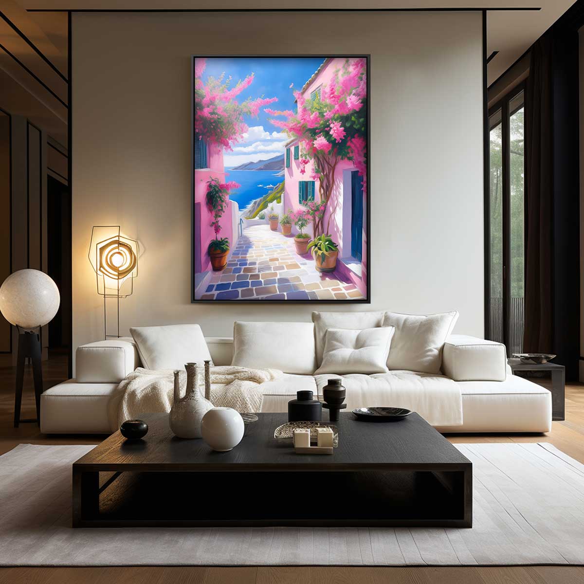 Mediterraans Paradijs – kunstwerk met zwarte baklijst