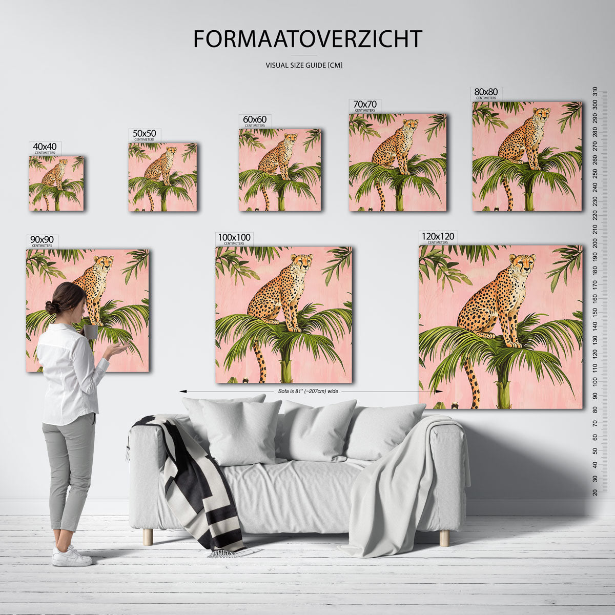 Luipaard op palm – vierkante muurposter met dierenthema
