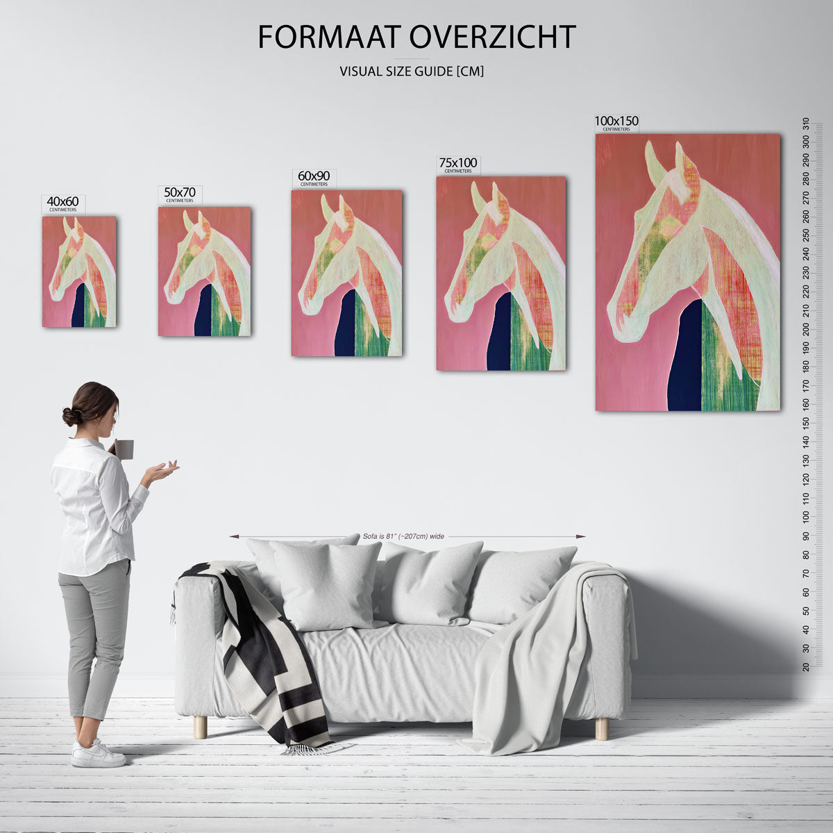 Paardenportret in pastel – moderne staande wandkunst