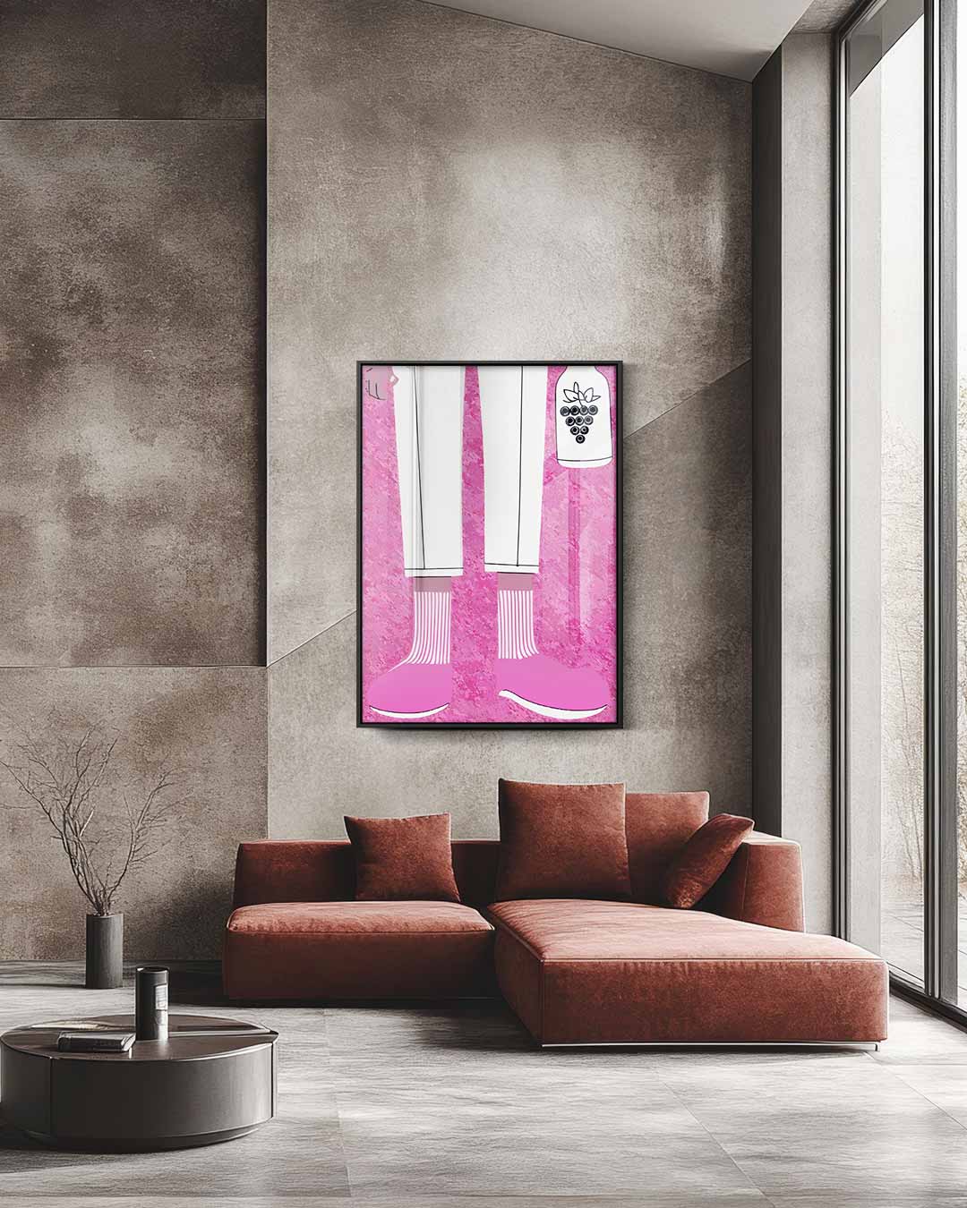 Hippe Sokken en Druivenfles Illustratie – staande wandkunst voor woonkamer of interieur