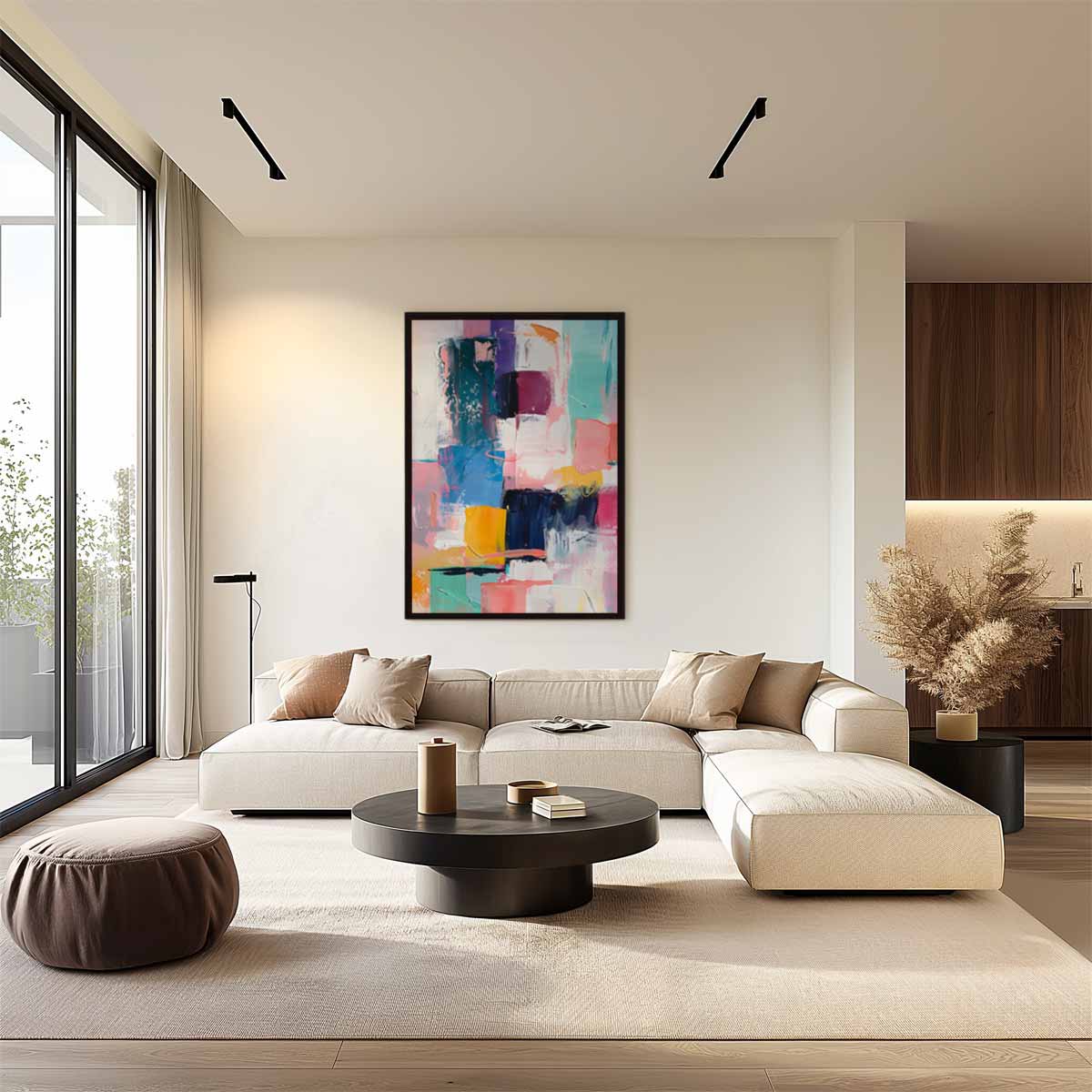 Kleurrijke Abstractie in Beweging – staand kunstwerk voor modern interieur