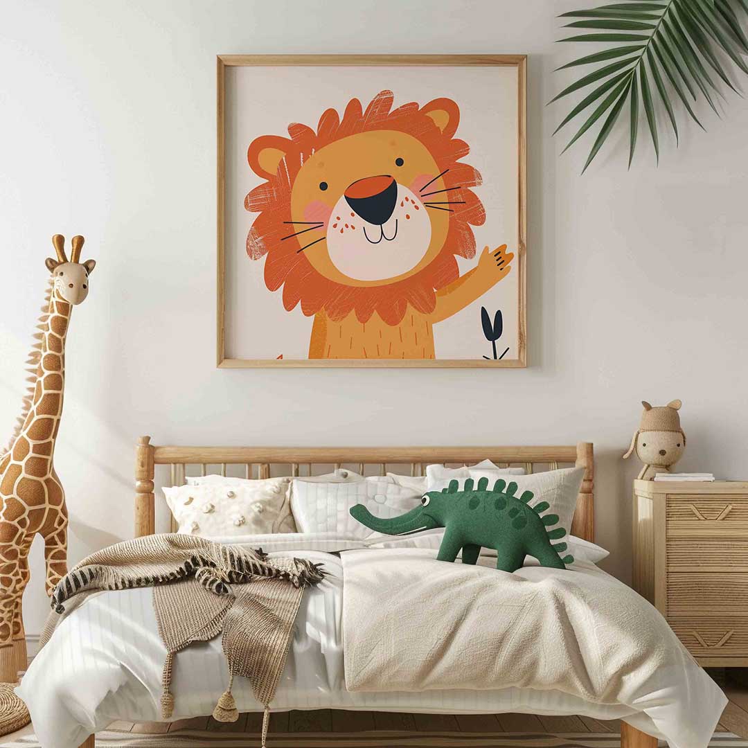 Lachende leeuw – vierkante kinderkamer wanddecoratie van WallArtistic