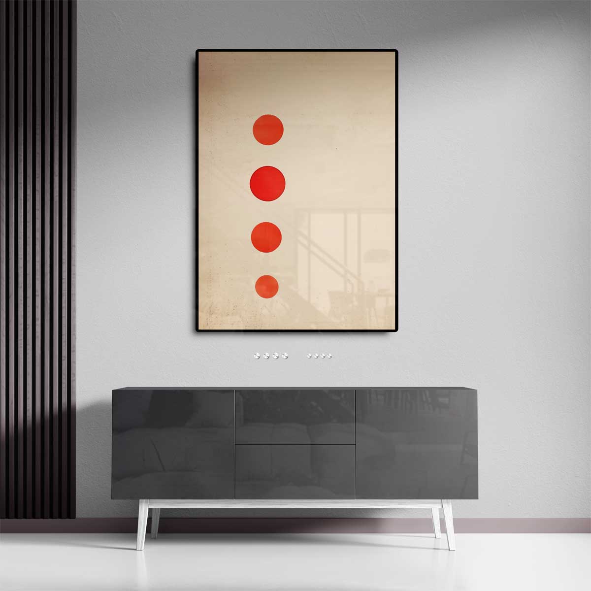 Minimalistisch Rood Cirkelkunstwerk – dibond wanddecoratie in staand formaat