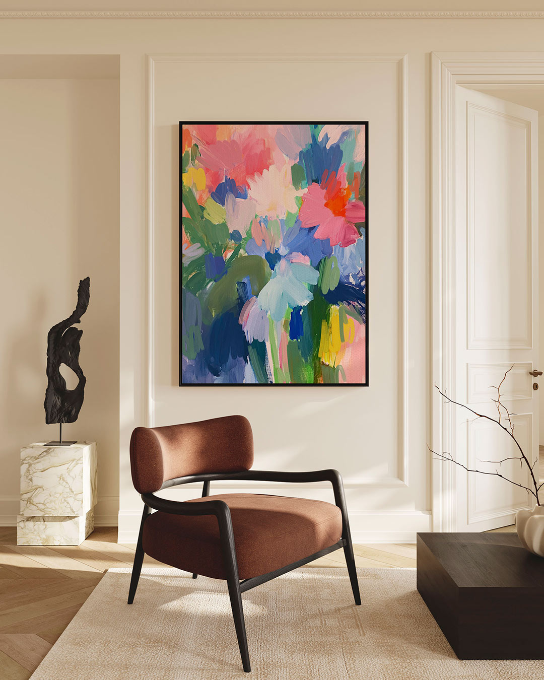 Kleurrijke bloemencompositie – staand wanddecoratie kunstwerk