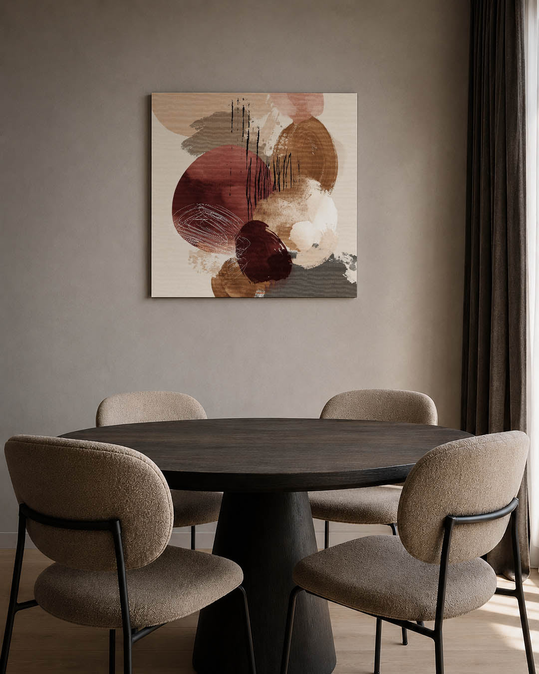 Organische vormen kunstwerk – tweede productweergave – dit kunstwerk toont een dynamische compositie van overlappende cirkels