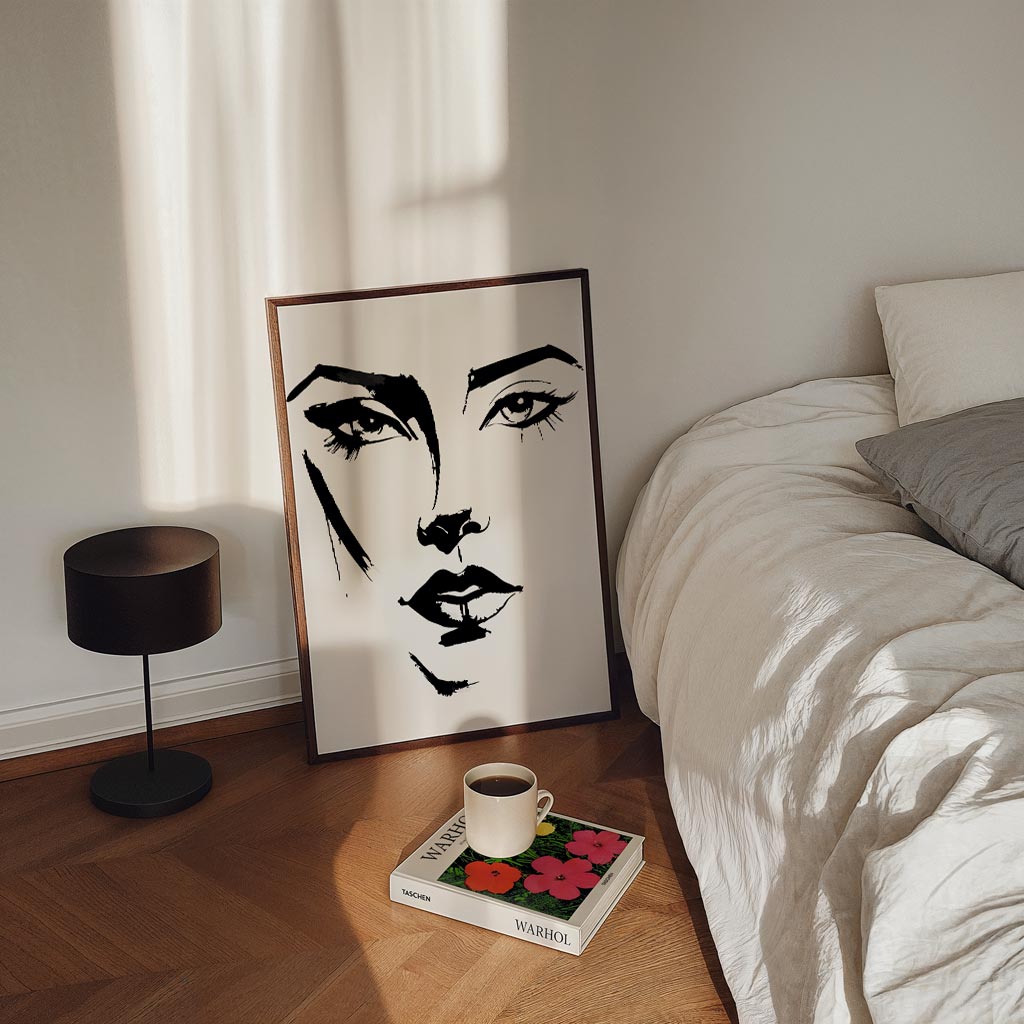 Elegante Vrouwengezicht Illustratie – staande Popart wanddecoratie van WallArtistic