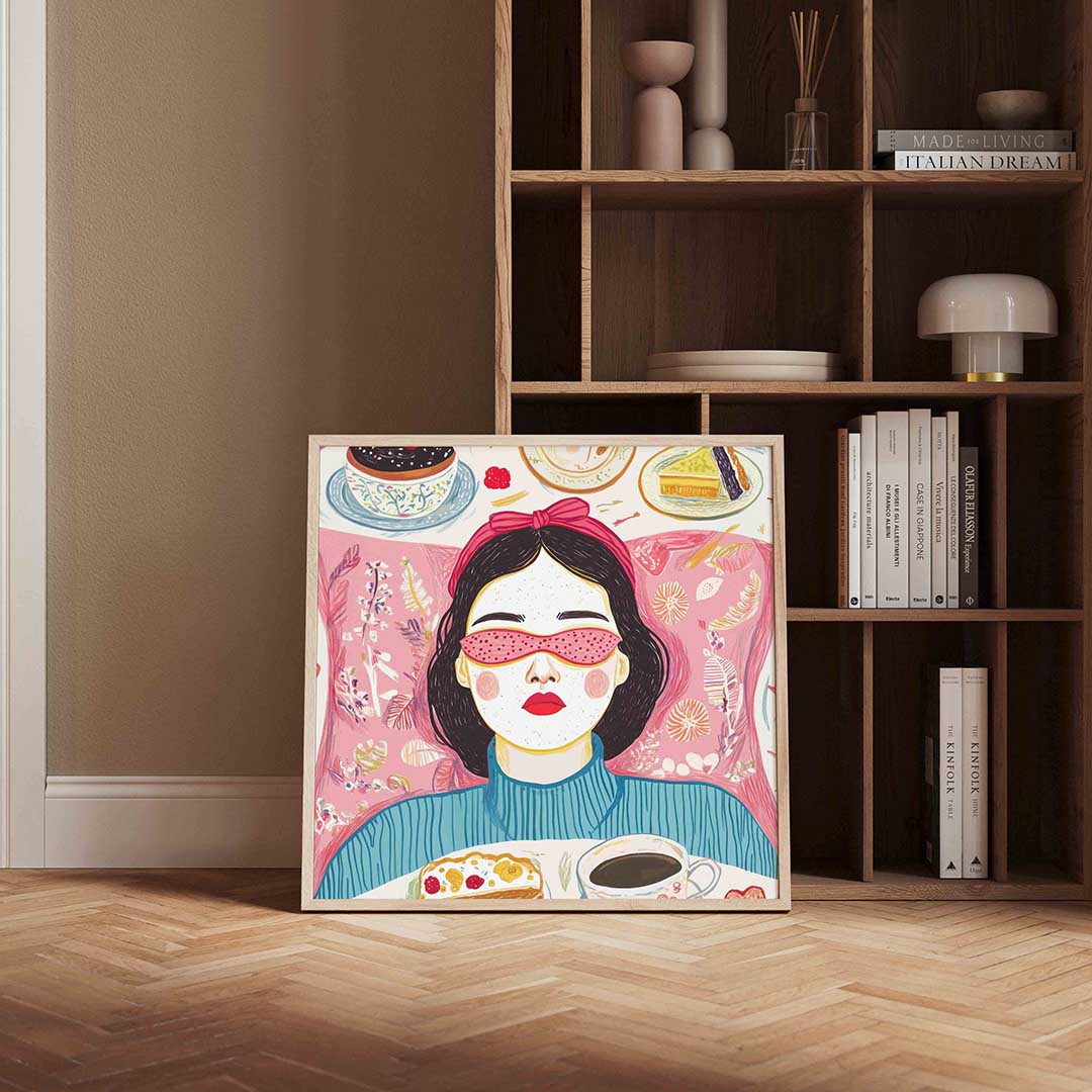 Vrouw met roze bril – moderne poster in vierkant formaat
