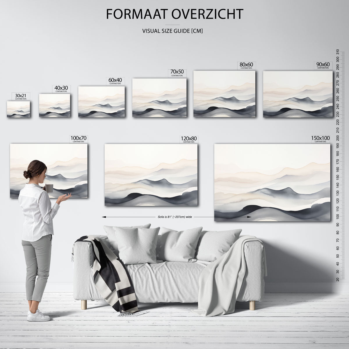 Golvende lijnen – liggende muurposter met abstracte vormen