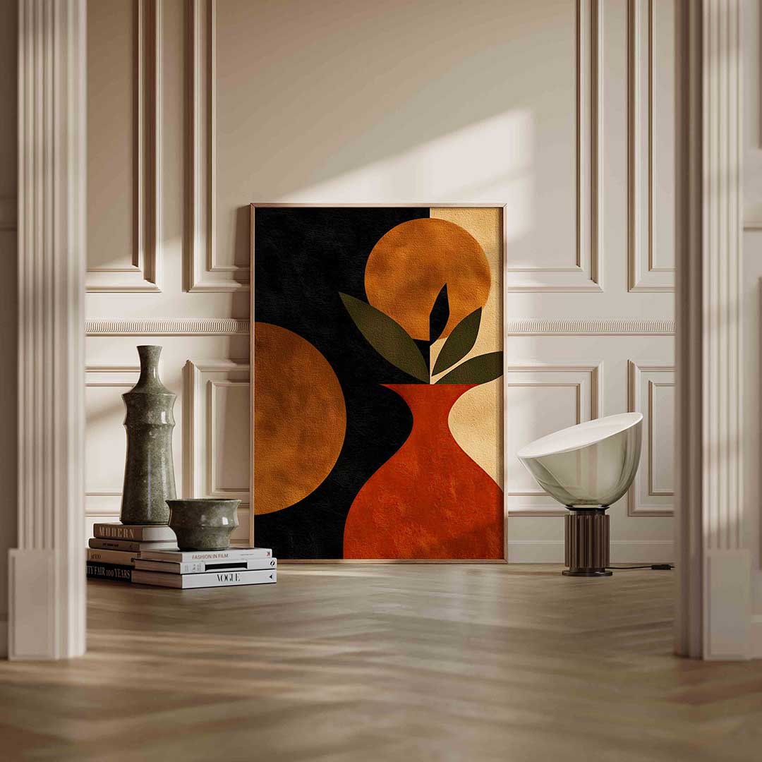 Vaas met bladeren – staande abstracte wanddecoratie van WallArtistic