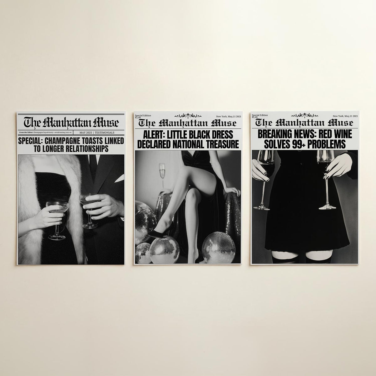 Elegante toasts driedelige posterset in interieur
