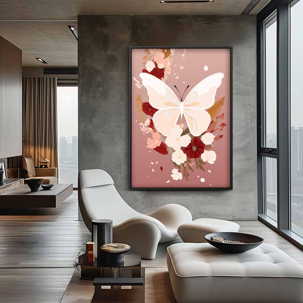 Vlinder op Bloemenpracht – canvas wanddecoratie in portret formaat