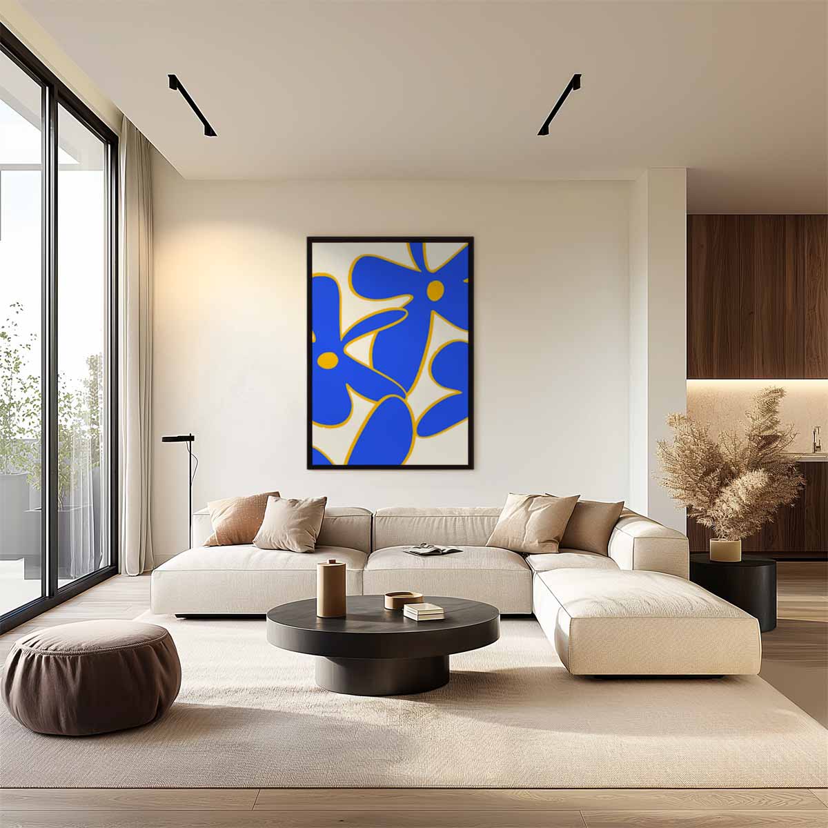 Bloemenpracht in Blauw – staand kunstwerk voor modern interieur