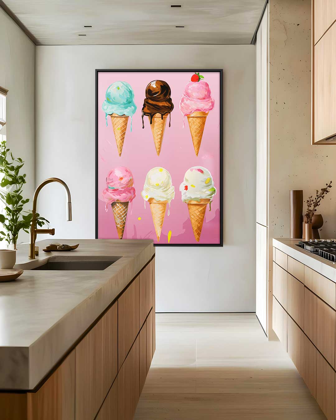 Kleurrijke IJshoorntjes Fantasie – staand kunstwerk voor modern interieur