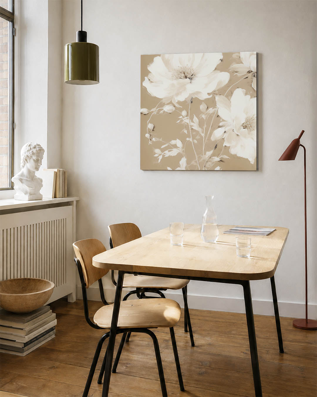 Bloemrijke elegantie kunstwerk – detailweergave – dit kunstwerk toont delicate bloemen in zachte tinten, met vloeiende lijnen