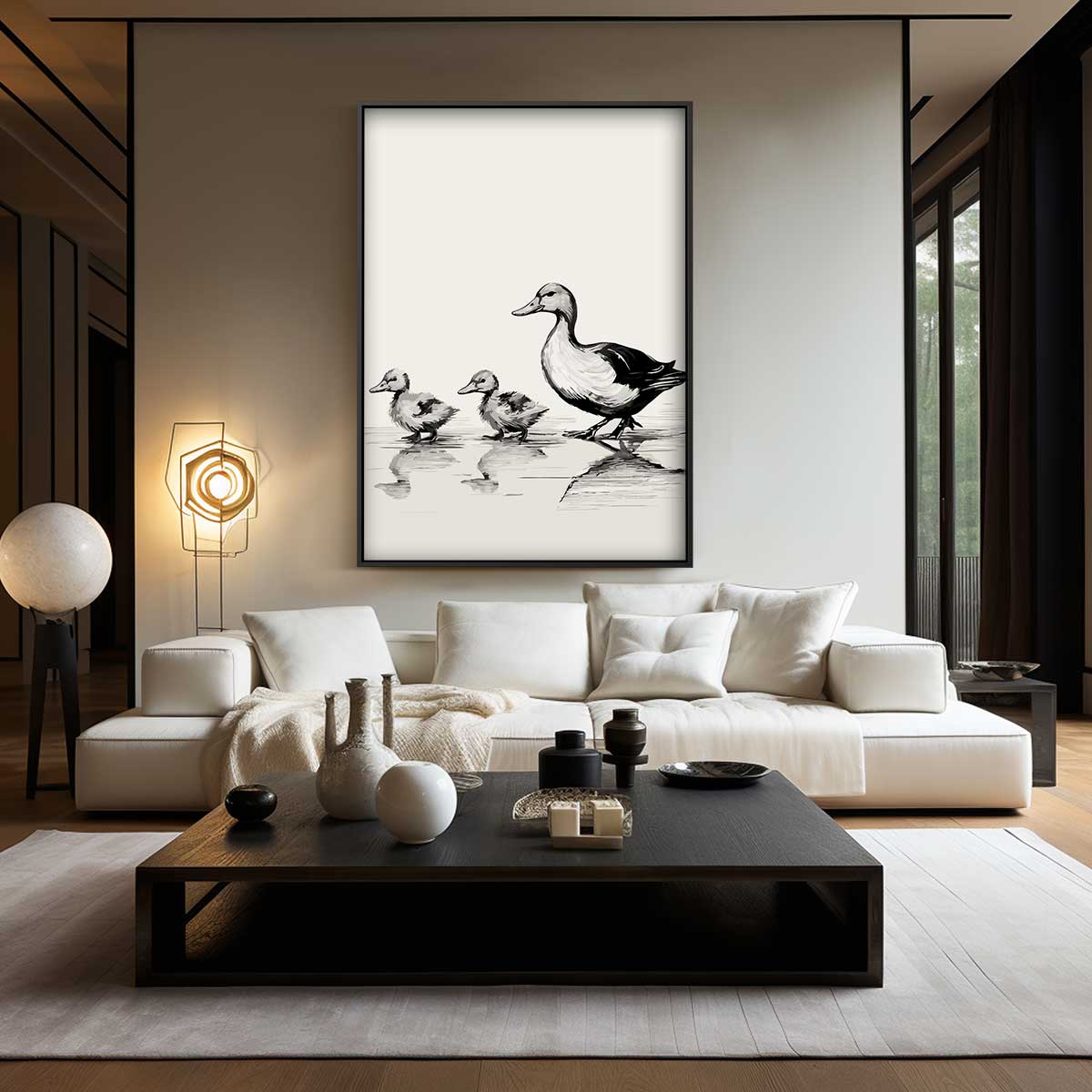 Eend met Eendjes Wandeling – canvas wanddecoratie in portret formaat