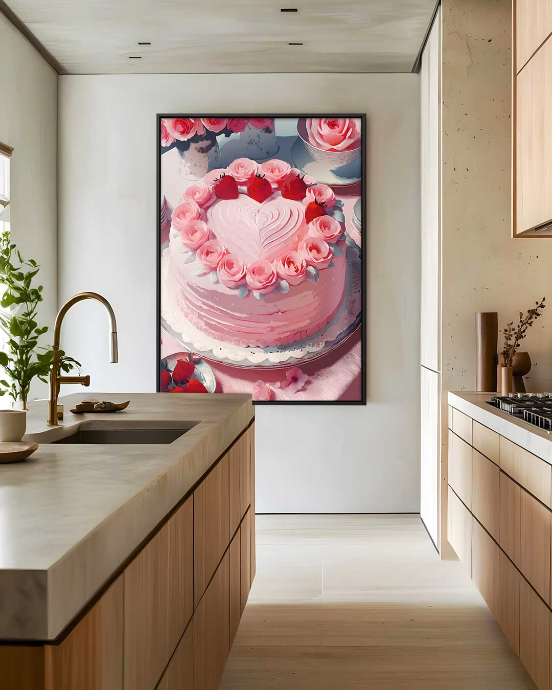 Romantische Rozen Taart – dibond wanddecoratie in staand formaat