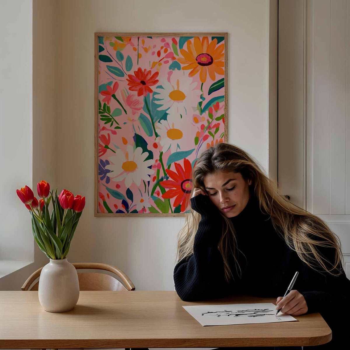 Bloemenpracht op Canvas – staande muurposter met zomerse uitstraling