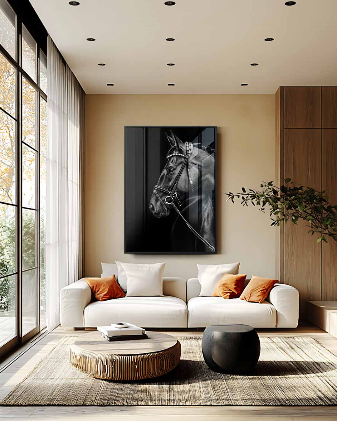 Elegante Paardenportret Fotografie – staand kunstwerk voor modern interieur