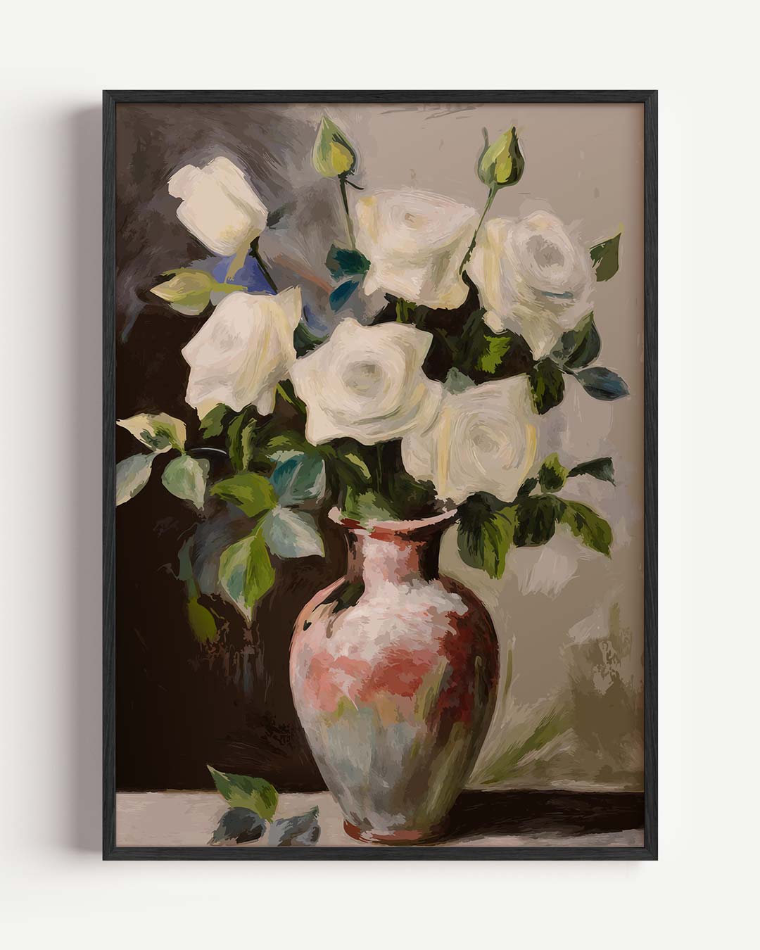 Elegante Witte Rozen – bloemen portret poster als wanddecoratie
