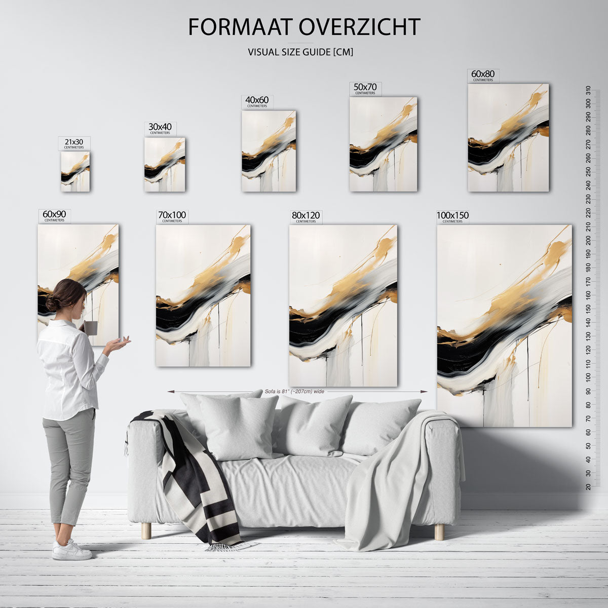 Gouden en zwarte stroom – staande muurposter met botanisch thema