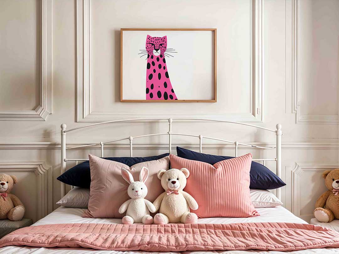 Roze luipaard – kids poster in liggend formaat