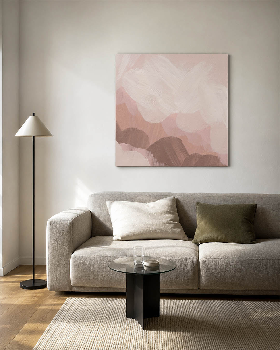 Zachte penseelstreken kunstwerk – detailweergave – dit kunstwerk toont vloeiende penseelstreken in zachte tinten, met een