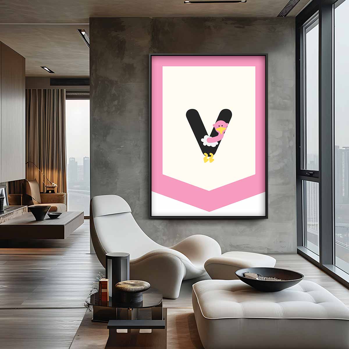 Letterkunst met Struisvogel – canvas wanddecoratie in portret formaat