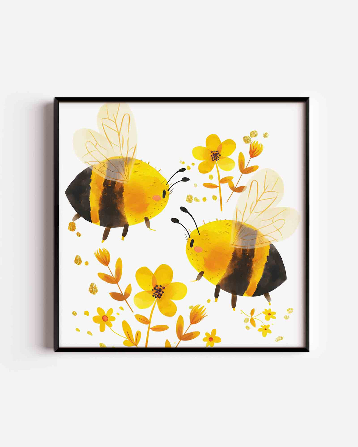Bijen en bloemen – vierkante kinderposter als wanddecoratie