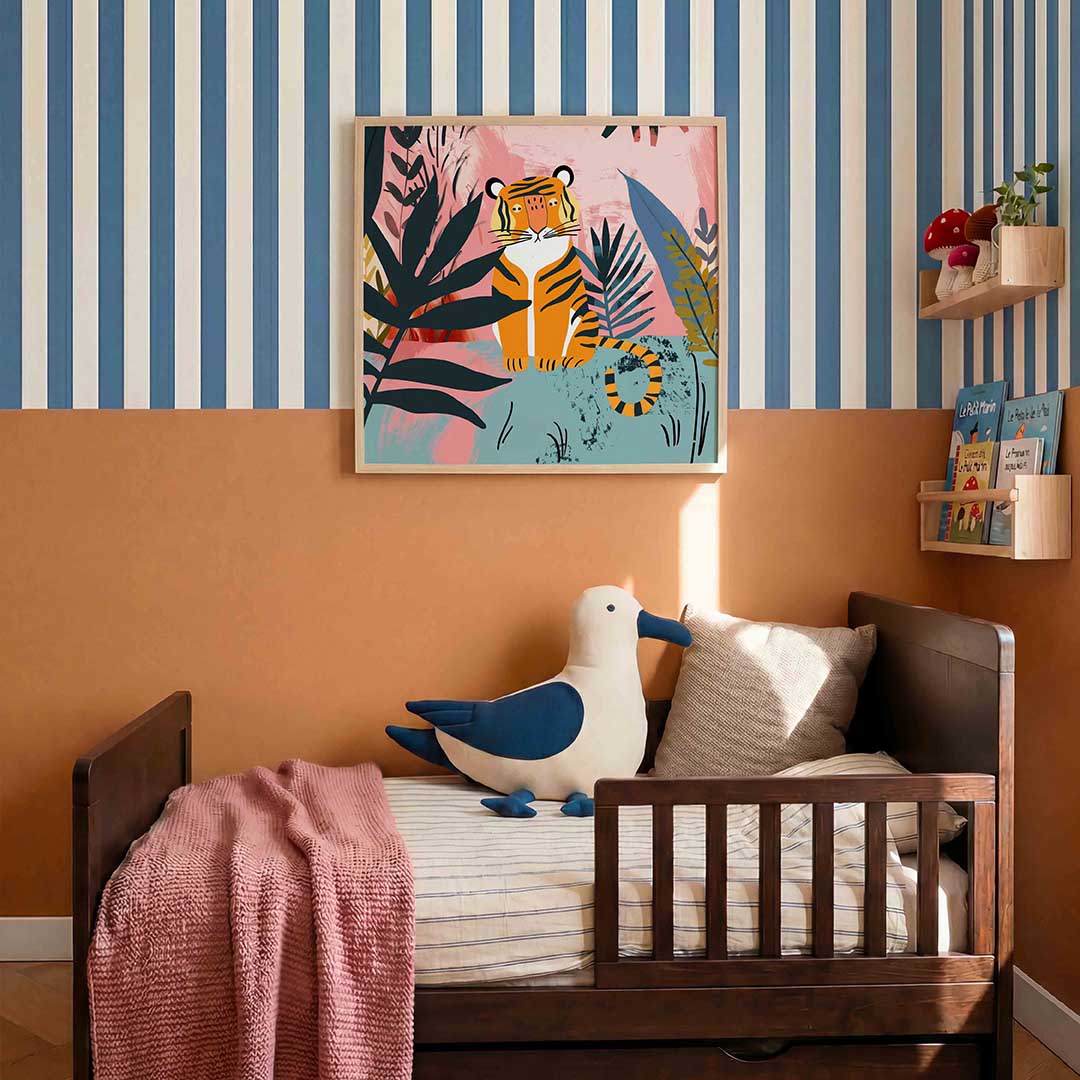 Tijger in jungle – kids poster in vierkant formaat