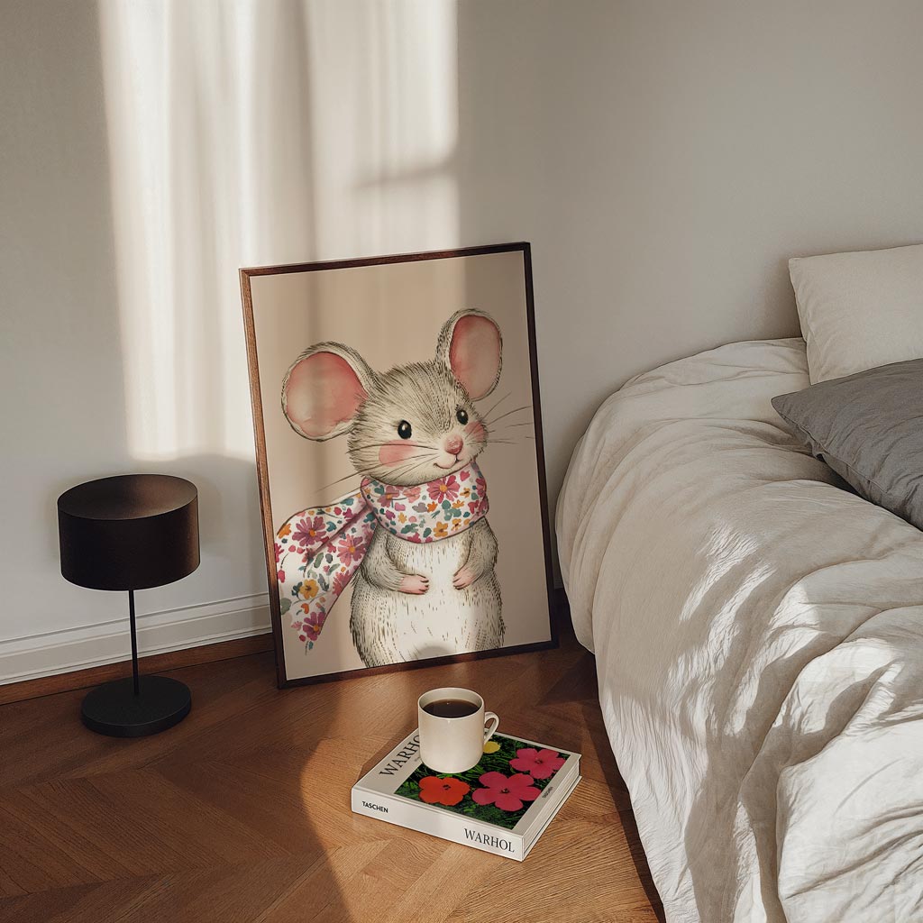 Schattige Muis Met Bloemensjaal – kinderposter in staand formaat