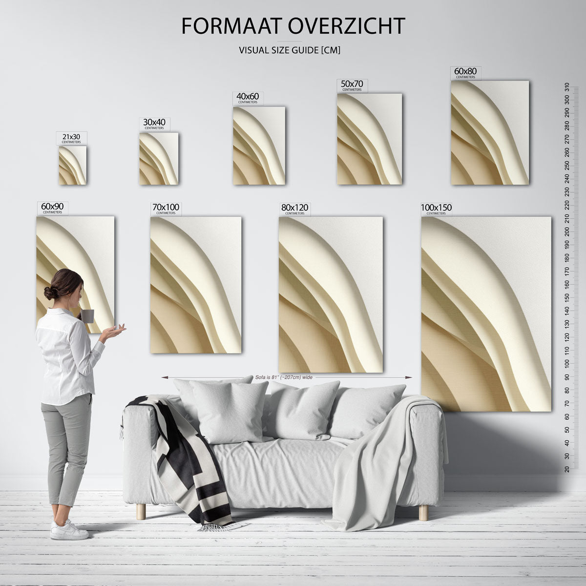 Golvende beige vormen – staande muurposter met abstracte vormen